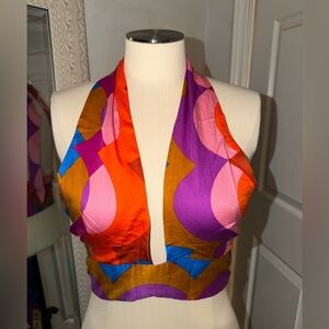 Olivaceous Multicolor Halter Crop Top in Orange, Purple, Pink, Blue & Brown